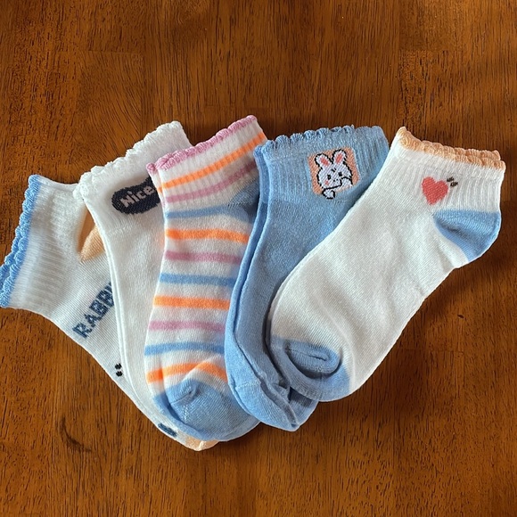 Ankle socks Adult Bundle of 5 Pairs Rabbit theme and pastels.  Bunny. NEW - Picture 2 of 4